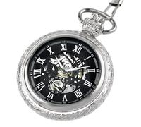 BOSHIYA Orologio da tasca meccanico vintage da uomo, luminoso, stile steampunk, con catena, quadrante scheletrato, numeri romani, idea regalo per la festa del papà, bianco