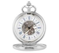 BOSHIYA Orologio da tasca meccanico vintage da uomo, luminoso, stile steampunk, con catena, quadrante scheletrato, numeri romani, idea regalo per la festa del papà, Argentato.