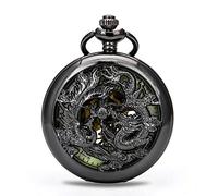 BOSHIYA Orologio da tasca meccanico vintage da uomo, luminoso, stile steampunk, con catena, quadrante scheletrato, numeri romani, idea regalo per la festa del papà, Nero Luminoso 02, L, Meccanico