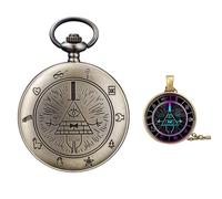 BOSHIYA Orologio da tasca vintage al quarzo, classico, con numeri arabi, con catena, per Natale, compleanno, anniversario, GIF, orologio spaventapasseri + collana