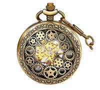Boshiya Steampunk -Orologio da taschino per uomo con catena, con numeri romani, meccanico, scheletrato