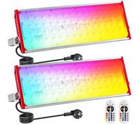 BOSITE 2 pezzi Proiettore RGB 100W con premio 1,5 M Faretto LED RGB Esterno | avec télécommande, 16 couleurs, 96 LED, projecteur RVB portable, étanche IP65, aluminium, pour vacances/fête/scène/mur/jardin