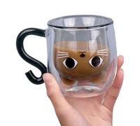 Bosiyrggrl Glass Cup 250ml Double Wall Transparent Drinkware Cute Cat Home Coffee Mug With Handle For Hot And Cold Milk Tea Juice B