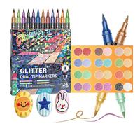 Bosiyrggrl Marker Shimmer A Doppia Punta e Doppio Colore per Doodle e Scrittura, Pennarelli con Effetto Glitter 24 Colori