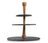 Boska Party Tower® / Étagère in ardesia con 3 piani/Maniglia di legno di quercia/Presentare dei formaggi, antipasti e dolci/Nero / ⌀ 30 cm