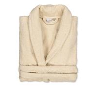 BOSKIMO - Accappatoio Unisex - Accappatoio da Doccia per Uomo o Donna - 100% Cotone - Spugna - Disponibile con Cappuccio (IT, Testo, M, Regular, Regular, Beige, Senza Cappuccio)