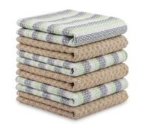BOSKIMO Strofinacci Cucina Cotone, Set 6 Canovacci in Cotone e Microfibra, Asciugapiatti Assorbenti ad Asciugatura Rapida, Panni Senza Pelucchi 45x65 e 40x60 cm (Martini Beige)