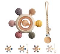Bosmik Massaggia Gengive Neonati con Catenella Portaciuccio - Giochi Dentizione Neonato 0-3 3-6 6-9 Mesi - Giochi Montessori 0-3 6 9 Mesi - Anello per la Dentizione Senza BPA - Regalo Neonato