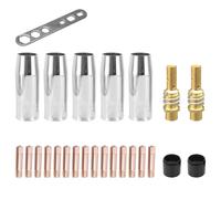 Bosmsaslad 25 Pcs Accessori Saldatura Senza Gas, Punta Contatto Rame, MIG/MAG Saldatrice, Supporto Diffusore Torcia, 5xUgelli Gas, 15xUgelli Potenza M6 0,8 mm, 2xStelo Ugello, 2xIsolatore, 1xChiave