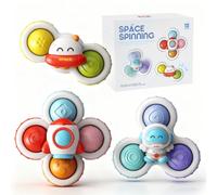Bosmsaslad 3 Pezzi Giochi Bagnetto Neonato, Giocattoli Spinner a Ventosa Sensoriali per Bambini, Giocattoli per Bagno Del Bambino, Ventose Girevoli Giocattoli, Astronave, Razzo, Astronauta