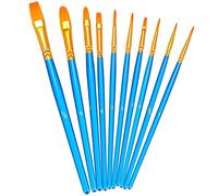 BOSOBO Set di 10 pennelli a punta rotonda in nylon, pennelli professionali per artisti, per olio, acquerello, viso, unghie, body art, modellini in miniatura, colore blu