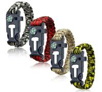 BOSOIRSOU Braccialetti di sopravvivenza, confezione da 4, set di braccialetti 5 in 1 in paracord con accendifuoco, bussola e fischietto, attrezzatura di emergenza all'aperto per campeggio