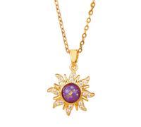 BOSONS Elegante Collana con Pendente a Forma di Sole con Catena Regolabile, Delicata Collana a Forma di Sole in Oro per Donna, Regalo di Gioielli Girocollo Placcato Oro per Donne e Ragazze (Purple)