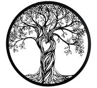 BOSREROY Albero della vita scultura da parete rotonda, decorazione rustica in metallo nero con motivo a cuore, elegante accento per la casa