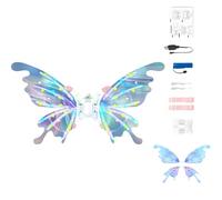 BOSREROY Ali da fata elettriche per ragazze con musica, ali di farfalla blu illuminate, pellicola arcobaleno, movimento, batteria 3,7 V, ricarica USB