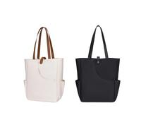 BOSREROY Borsa tote da donna, confezione da 2 borse sportive in bianco e nero, 40 cm, tasche esterne, pronta per il lavoro e lo shopping