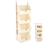 BOSREROY Organizer per armadio da appendere, 4 ripiani, beige, 47,2 x 10,2 x 31 cm, design, tessuto in poliestere per vestiti