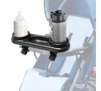 BOSREROY Organizer per passeggino con clip rimovibile, vassoio multifunzione 3 in 1 con portabicchieri per passeggini, fissaggio antiscivolo per passeggino con impugnatura per tubi corrimano piatti