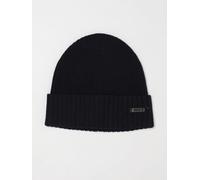 BOSS Berretto beanie in pura lana a coste con risvolto e logo metallico OS Blue
