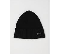 BOSS Berretto beanie in pura lana a coste con risvolto e logo metallico OS Nero