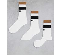 BOSS - Bodywear - Confezione da 3 paia di calzini bianchi con logo e righe-Bianco 5-8.5