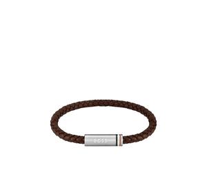 BOSS Bracciale in pelle intrecciata marrone con chiusura magnetica con logo - Style ARES SINGLE, HB1580623 Marrone pz.