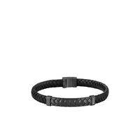 BOSS Bracciale in pelle nera intrecciata con dettagli in metallo a spina di pesce - Style TAILORED, HB1580676 Nero M