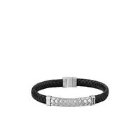 BOSS Bracciale in pelle nera intrecciata con dettagli in metallo a spina di pesce - Style TAILORED, HB1580674 Nero M