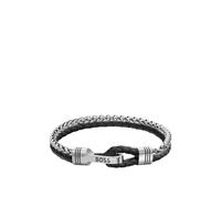 BOSS Bracciale intrecciato in pelle nera e acciaio inox - Style JAXON, HB1580894 Color argento M