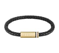 BOSS Black braided-leather cuff with magnetic logo closure - Style ARES SINGLE, HB1580624 Nero pz.