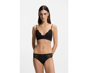 BOSS Bralette in pizzo di qualità superiore con pieghe in rete - Style TRIANGLE_BLOSSOM, 50556193 Nero M