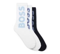 BOSS Calze corte con logo di grandi dimensioni in confezione da tre - Style 3P QS Rib Logo CC, 50524259 Bianco / Blu 39-42