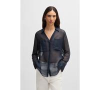 BOSS Camicetta in ramiè con scollo a V e dettaglio sul colletto - Style Bosala, 50538687 Blu scuro 38