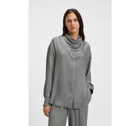 BOSS Camicetta oversize con loghi e frange - Style C_Bosciarpa, 50544015 Grigio 38