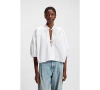 BOSS Camicetta relaxed fit in popeline di cotone con scollatura con lacci - Style C_Bales, 50552766 Bianco 46