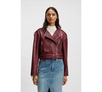 BOSS Cropped biker jacket in grained leather - Style C_Sadora, 50543026 Rosso scuro 46