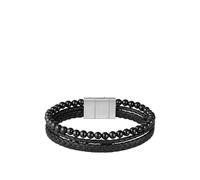 BOSS Cuff with tiger beads and braided black leather - Style SPHERE MIXED, HB1580786 Nero pz.