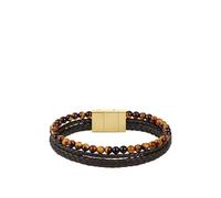 BOSS Cuff with tiger beads and braided brown leather - Style SPHERE MIXED, HB1580787 Marrone pz.