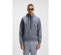 BOSS Felpa con cappuccio in piqué elasticizzato con stampa a quadri e grafica ispirata al golf - Style QZ Hoodie GL, 50543465 Grigio L