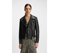 BOSS Giubbotto biker in pelle martellata con zip e borchie - Style C_Sandy, 50541769 Nero 38