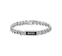 BOSS Jewelry Bracciale a Catena da Uomo Collezione KASSY EMBLEM in Acciaio Inossidabile con un Pendente in Smalto Nero - Disponibile in Diverse Misure