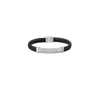 BOSS Bracciale in pelle nera intrecciata con dettagli in metallo a spina di pesce - Style TAILORED, HB1580674 Nero M