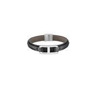 BOSS Bracciale a strati in pelle con maglia argentata con logo - Style KODE, HB1580783 Nero M