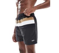 Boss - Luis - Pantaloncini da bagno grigio scuro con righe e logo M
