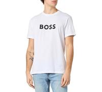 BOSS Maglietta da Uomo in Cotone Elasticizzato con Logo a Contrasto, Bianco 100, S
