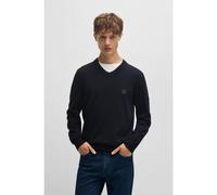 BOSS Maglione con scollo a V in cotone e cashmere con toppa con logo - Style Kanovano_V_S, 50534120 Blu scuro XL