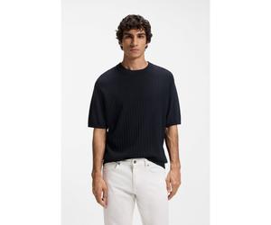 BOSS Maglione in lino e cotone con lavorazioni a coste e a chicco di riso - Style Kajordino, 50558718 Blu scuro L