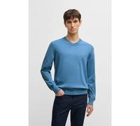 BOSS Maglione in puro cotone con scollo a V e logo ricamato - Style Pacello-L, 50506042 Blu L