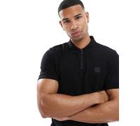 BOSS Orange - Passer - Polo slim nera con logo tono su tono e zip-Nero XL