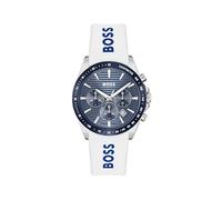 BOSS Orologio con Cronografo al Quarzo da Uomo Collezione STRIKE CHRONO con Cinturino in Silicone Bianco, 1514238, White & Blue